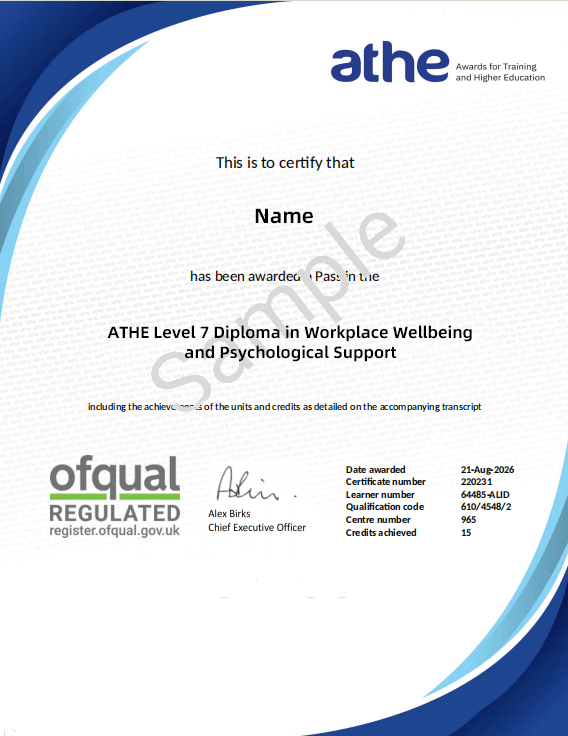 WWPS Level 7 Diploma certificate sample